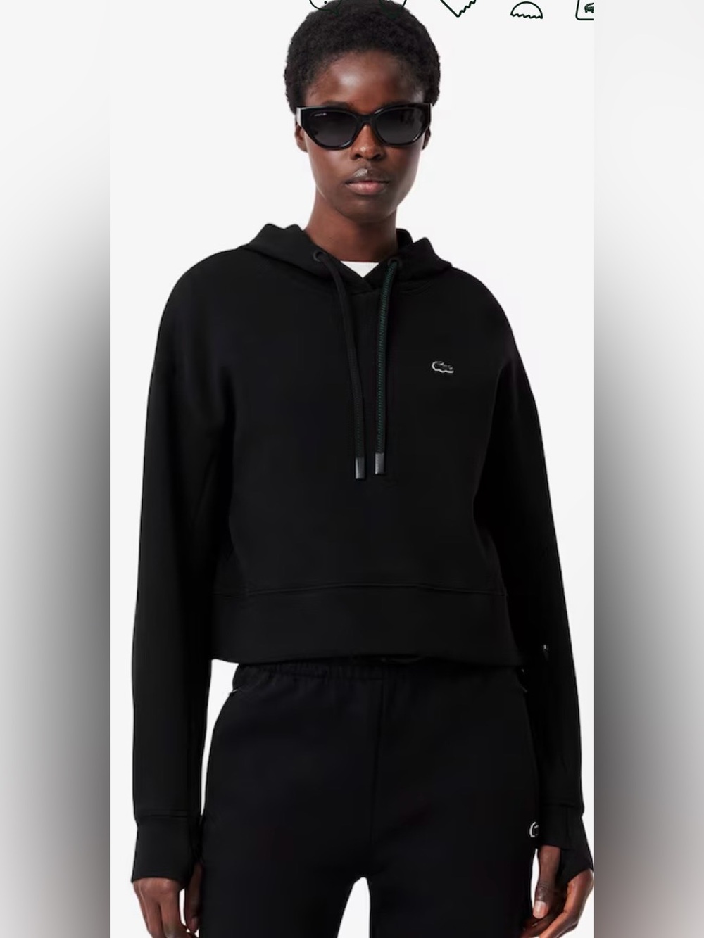 Lacoste Women's Short Cut Hoodie Loose fit cropped crocodile logo. Sz 38 Med